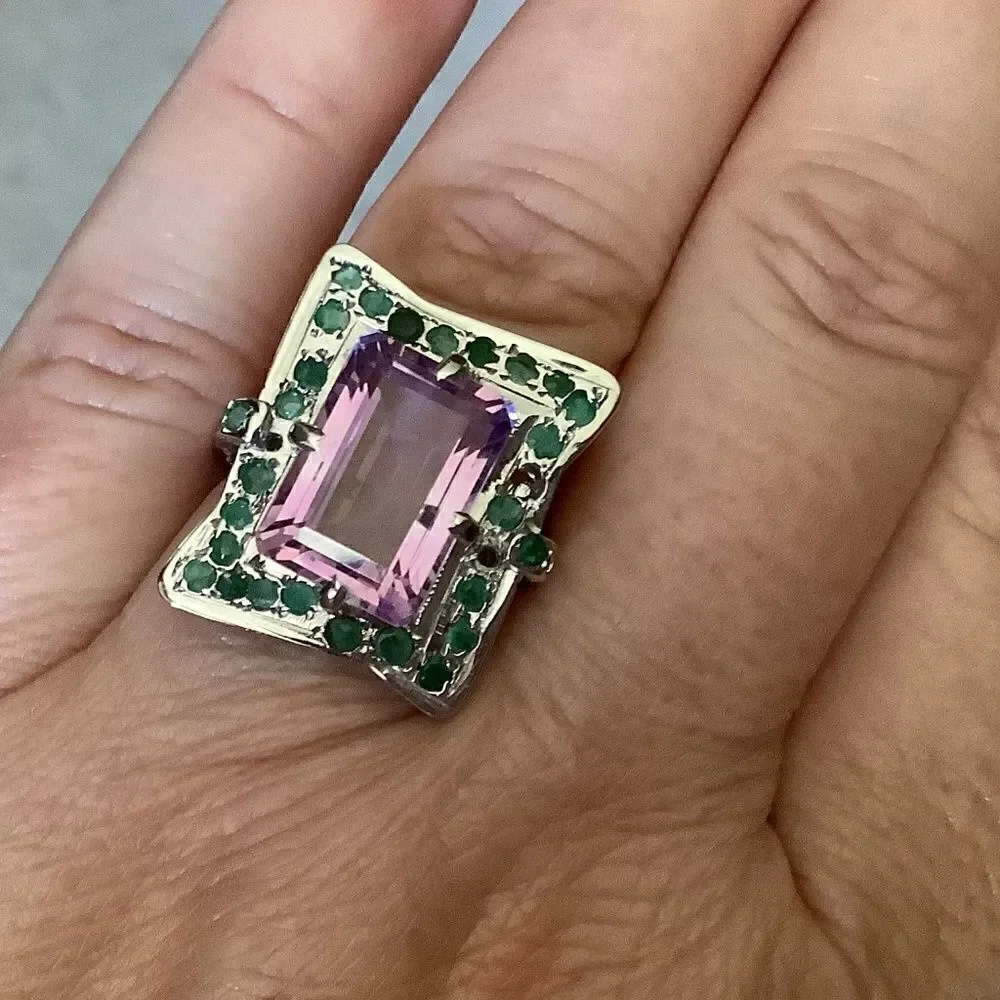 NWOT sterling SILVER 925 AMETHYST/EMERALD WOMAN RING SIZE US 7​​